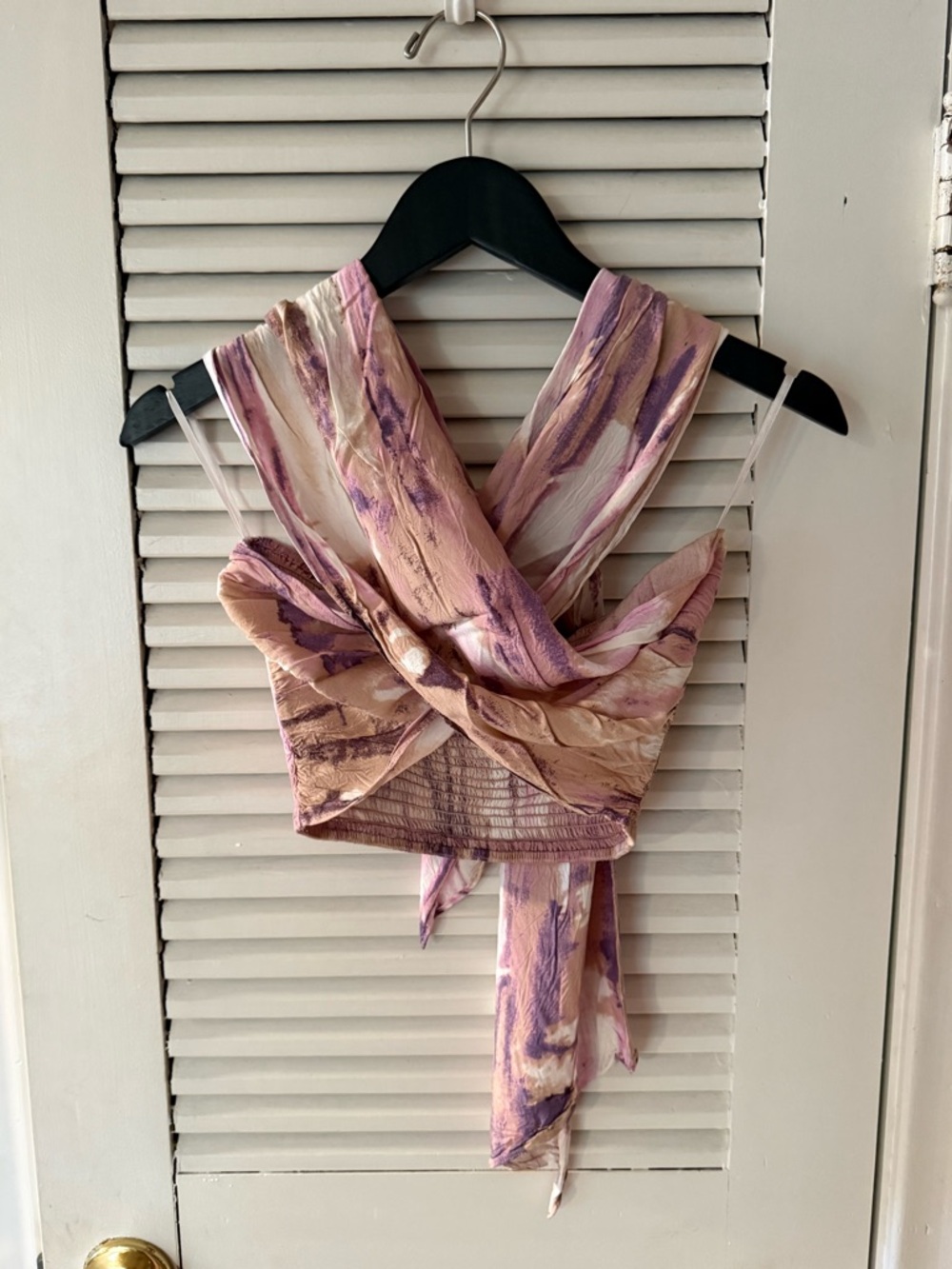 Aakaa Pink, Beige and Purple Marble Wrap Crop Top